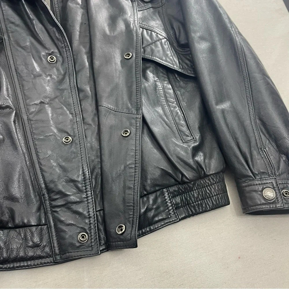Wilsons Leather Motorcycle Jacket Vintage Black Leather Biker Bomber Jacket XL - Picture 7 of 15